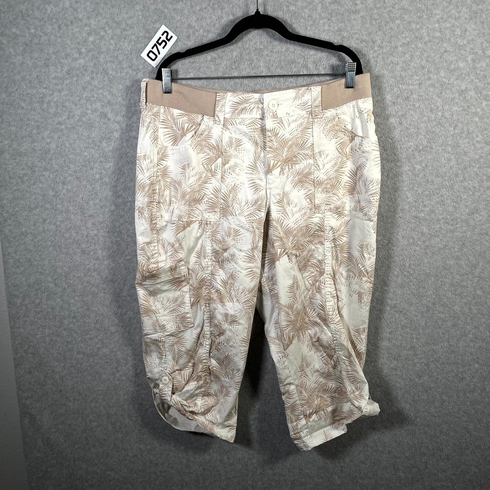 Riders by Lee Skimmer Capri Pants Womens 37 White Brown Tropical Print Mid Rise